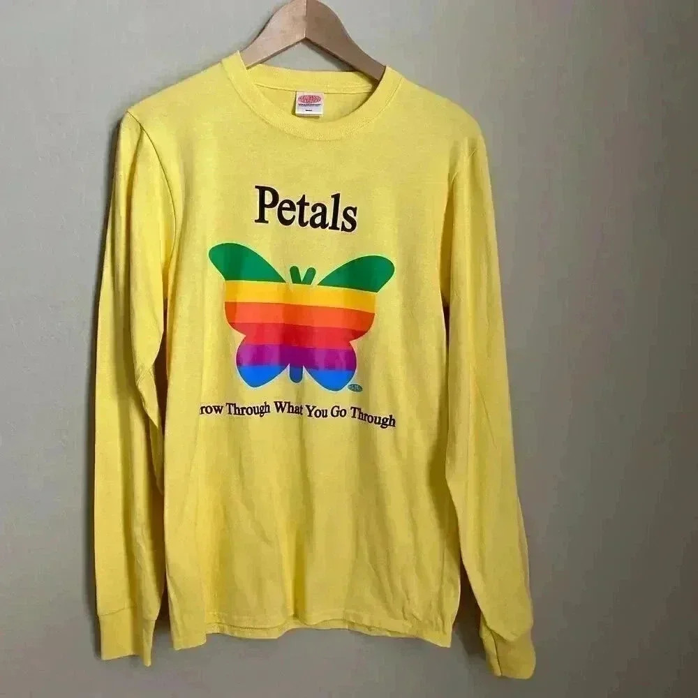 Petals & Peacocks Yellow Rainbow Butterfly Graphic Long Sleeve Tee Size Small S